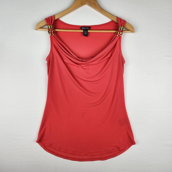 Kenneth Cole REACTION Salmon Sleeveless Cowl Blouse With Faux Gold Rings XS - Picture 2 of 7